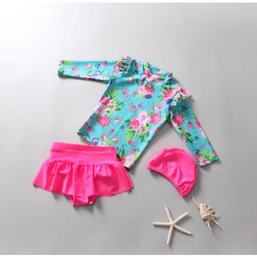Childrens swimsuit little girl middle and big child split skirt long sleeve sunscreen lovely princess girl baby swimsuit