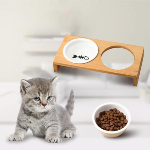 Double Single Dog Bowls for Pet Puppy Stainless Steel Bamboo Rack Food Water Bowl Feeder Pet Cats Feeding Dishes Dogs Drink Bowl