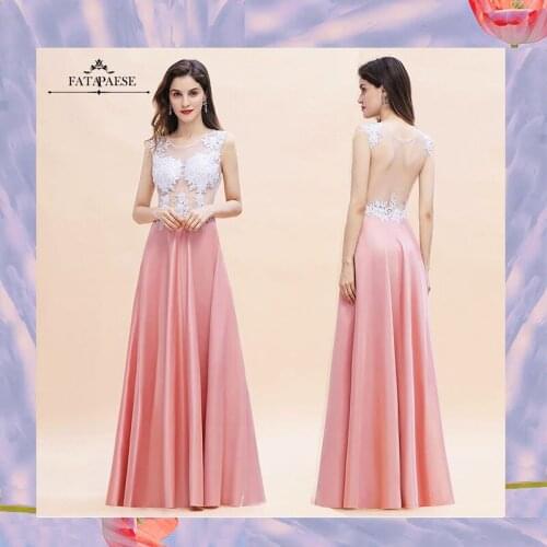 2021Illusion Long Satin Evening Dresses Elegantes Applique A-line BridalParty Formal Prom Summer Dresses Vestidos De Noche