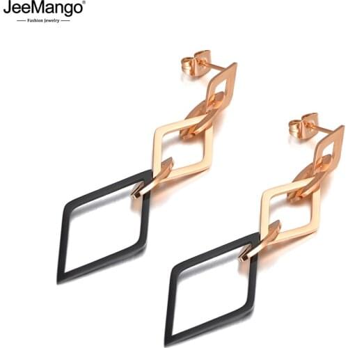 JeeMango Hyperbole Stainless Steel Rose Gold Geometric Rhombus Drop Earrings Hiphop/Rock Creative Jewelry For Women Girl JE20063