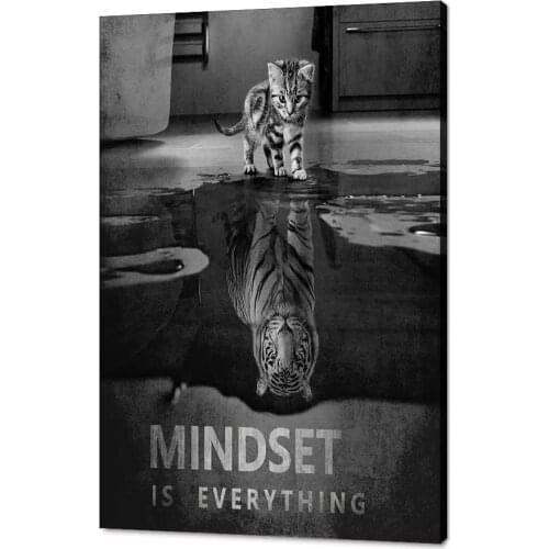 Big Tiger and Small Cat Canvas Painting Mindset is Everything Motivational and Poster Artwork Home Decor for Bar Study Room
