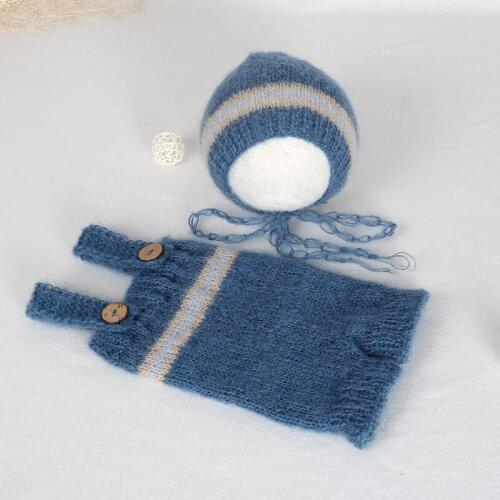 Newborn Photography Outfit Knitted Newborn Boy Romper Hat Soft Baby Bonnet Set Crochet Newborn Overalls Baby Pants Props Onesie