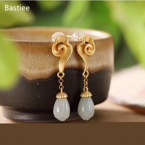 Bastiee Korean Earrings Earrings Silver 925 Jewelry For Women Emerald Golden Plated Long Earrings Vintage Silve