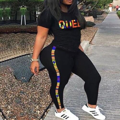 Summer New Casual Short-Sleeved Trousers Suit Home Service Letter Printing Stripe Sports Two-piece Vestidos De Muje