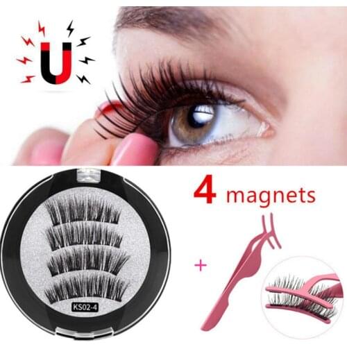 Magnetic eyelashes with 4 magnets magnetic lashes natural false eyelashes magnetic eye lashes with eyelashes applicator-24P-4