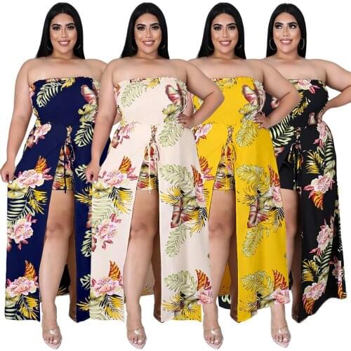 Fashion Dress Plus Size Womens Clothing 5xl Floral Split Fork Patchwork Folds Stretch Elegant Jumpsuit Wholesale Dropshipping