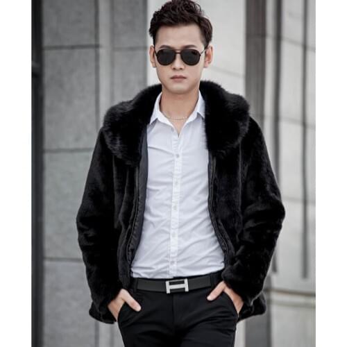 Fashion personality autumer winter big fur collar leather jackets men imitation fox fur leather coats mens black casual thicken
