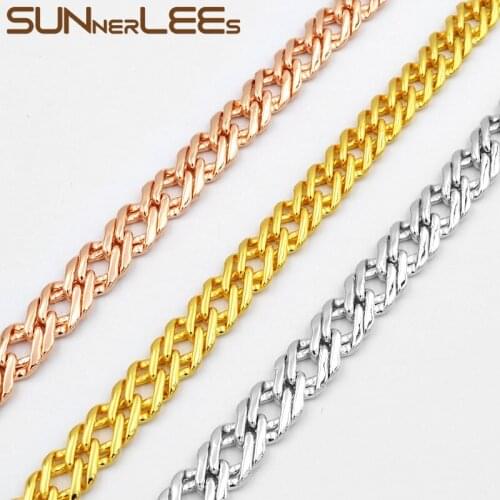 SUNNERLEES Fashion Jewelry White Rose Gold Color Necklace 7mm Braided Link Chain For Mens Womens Gift C03 N