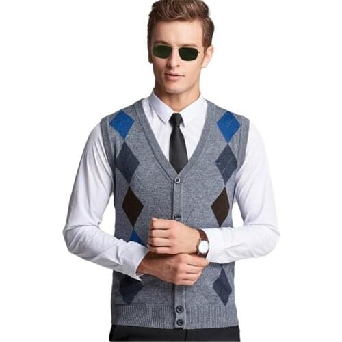 New Casual Spring Men Sweaters Cardigan V-Neck Harmont Blaine Sleeveless Knitted Sweater Plaid Embroidery Cashmere Keep Warm