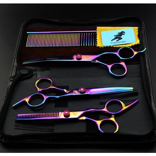 3Pcs/Set 6" Pet Scissors For Dog Grooming Set Hair Cutting Rainbow Tools Kit Straight Curved Thinning Shears Clippers For Dogs