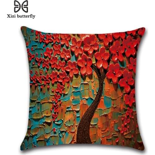 Oil painting tree Cushion Cover Cotton material Pillow Cases 45X45cm Bedroom Sofa Pillowcase Home Decor Christmas gift