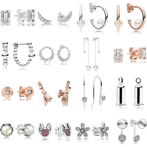 2019 NEW 100% 925 Sterling Silver Rose Gold Contemporary Pearls Hoop Lunar Light Glacial Earring Fit DIY Women Original Jewelry