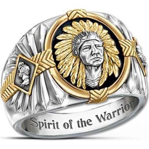 Native American Red Indian chief of a tribe Hip Hop Metal Ring Nickel plated alloy ring for boy man fantasy toy gift