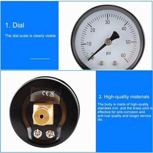 Excellent 60PSI Mini Axial Hydraulic Oil Pressure Gauge Lucid Dial Oil Pressure Gauge Multi-purpose for Fire Pump