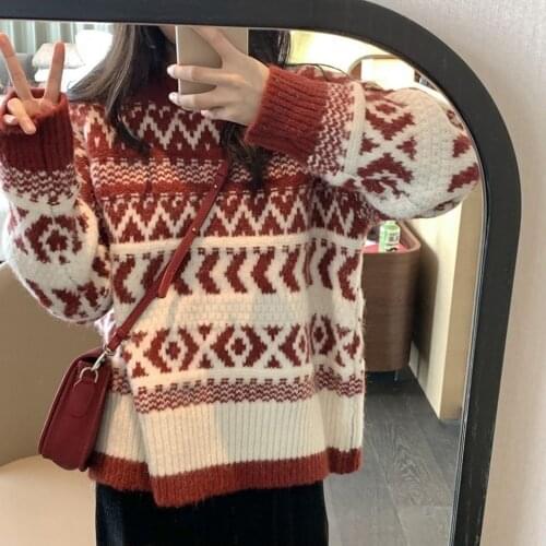 Christmas Thickened New Autumn and Winter Sweaters Girls' Outdoor Wear Korean Style Loose Pullover New Year Knitwear Top Fashion