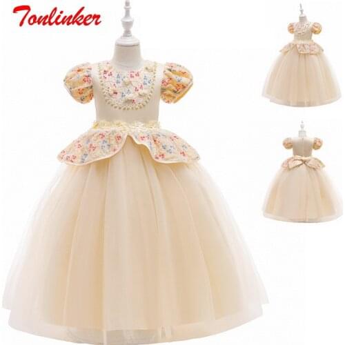 Christmas Fancy Cosplay Girls Princess Dress Lace Embroidery Flower Costume For Halloween Kids Birthday Party Carnival Dresses