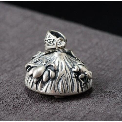 S990 silver retro matte craft womens models lotus necklace pendant for more than year enamel lucky pendant