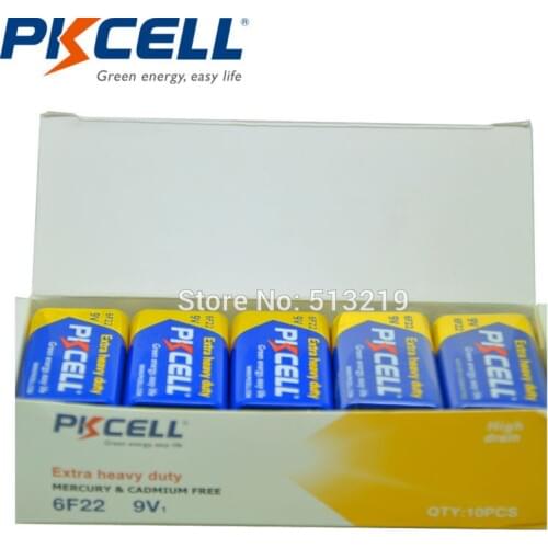 20PCS PKCELL Super Heavy Duty 9V 6F22 thermometer Dry Zinc Carbon Battery replace 9 v 6lr61 PP3 6F22 6LR61 MN1604 batteries