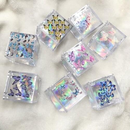 Custom Private Label Cube Box with Butterflies Acrylic Box MOQ 12pcs/lot Empty Eyelashes Packaging