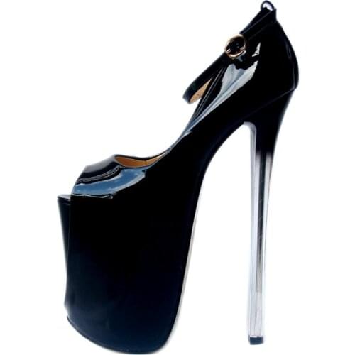 Women Pumps 2020 Wedding Party Shoes Patent Leather Buckle Strap 16CM 19CM 22CM Thin High Heels Peep Toe women shoes 2020 Black