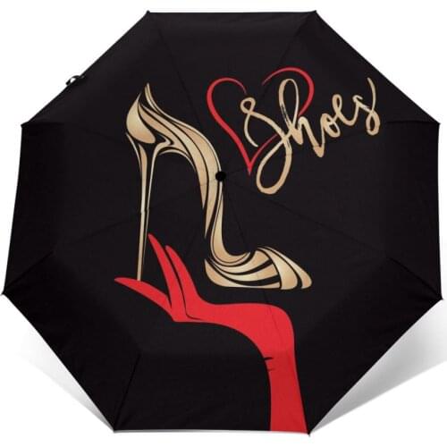 High Heel Stiletto Shoe In Shiny Golden Windproof Automatic Folding Inverted Umbrella Portable Paraguas for Man Woman