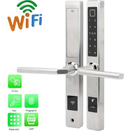 WiFi Smart Anti-Theft Door Lock Fingerprint Password Card Remote Unlock W/Key Doorlock for TUYA