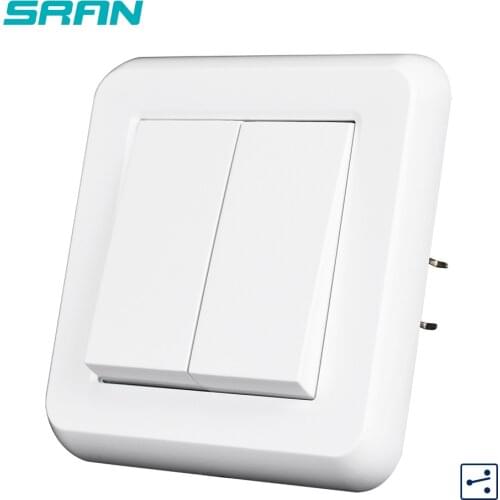 SRAN light switch 2gang 2way 16A 250V Break through stairs New flame retardant PC panel white 82mm * 82mm wall switch eu