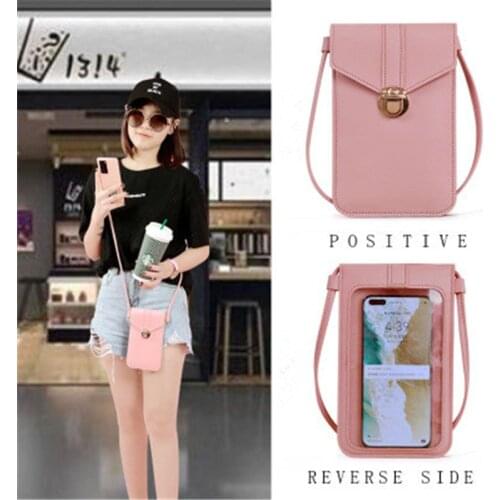 Womens crossbody bag Pu leather touch screen mobile wallet female retro student buckle shoulder bag purses and handbags torebka