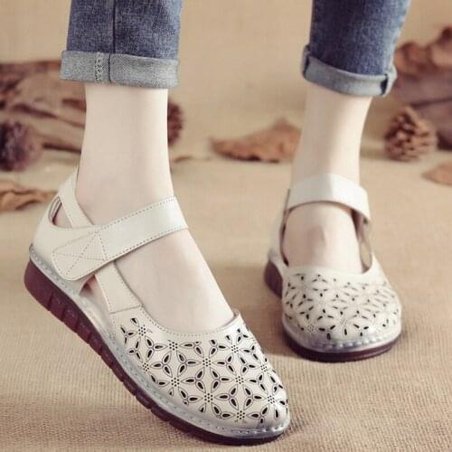 Women Sandals 2021 Summer New Open Toe Shoes Big Size 42 Genuine Leather Sandals Light Soft Sole White high grad Shoes for Women