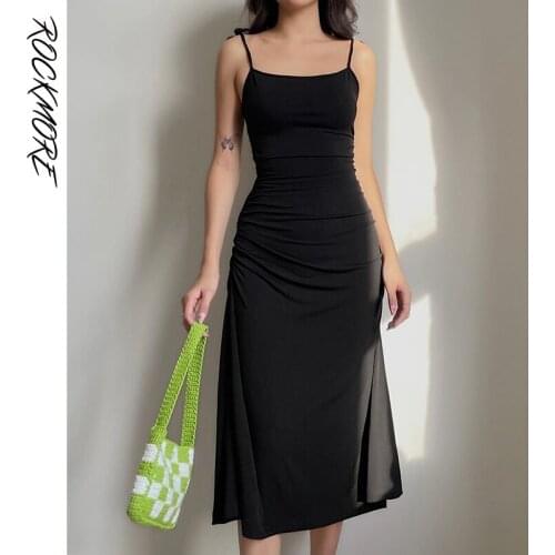 Rockmore Black Summer Midi Dress Women Sexy Short Dresses Ladies Elegant Solid Sleeveless Backless Dress Fashion Vestidos 2021