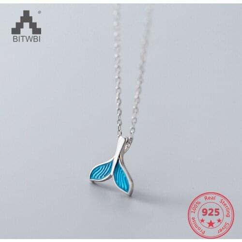 S925 Sterling Silver Mix Personality Cute Sweet Blue Whale Dolphin Fish Animal Tail Leaves Pendants Necklace Womem Jewelry