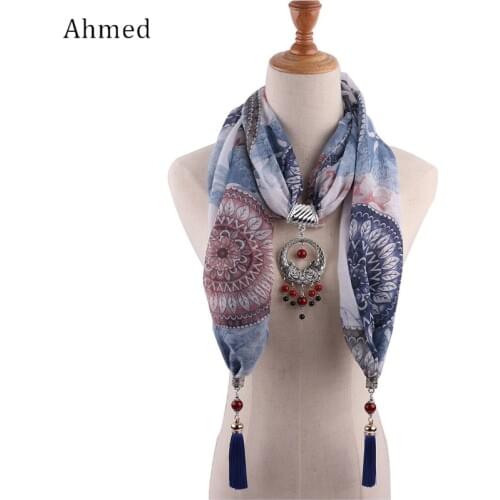 Ahmed Fashion Ethnic Printed Tibetan Double Fish Pendant 2018 Women Neckalaces New Bohemian Scarf Necklace Collar Jewelry Gifts