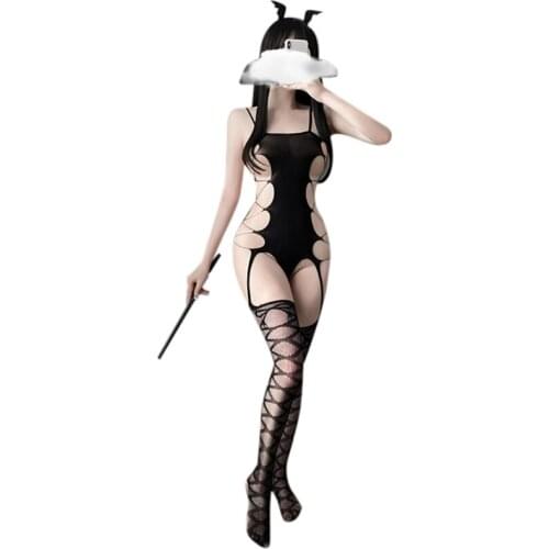 Womens Sexy Bodysuit Mesh Alluring Hollow Out Butt Stockings Fishnest Lingerie for Couples Cosplay Lovely-Girl