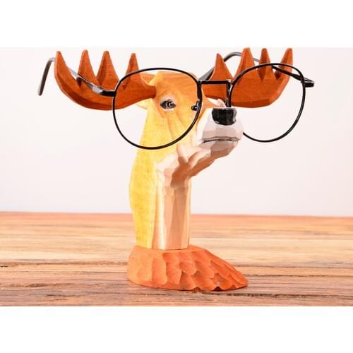 100% Hand-Carved Solid Wood Glasses Frame Wooden Glasses Display Stand Decorative Display Storage Rack Wood Carving Ornaments