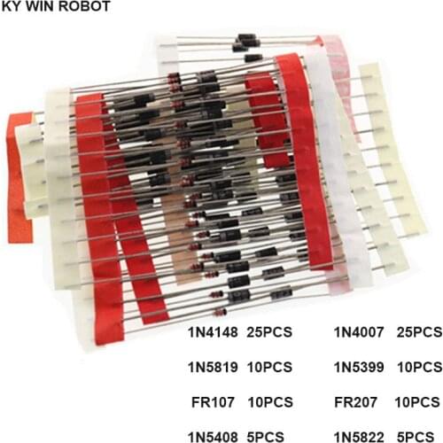 1N4148 1N4007 1N5819 1N5399 1N5408 1N5822 FR107 FR207 8values=100pcs Electronic Components Package Diode Assorted Kit