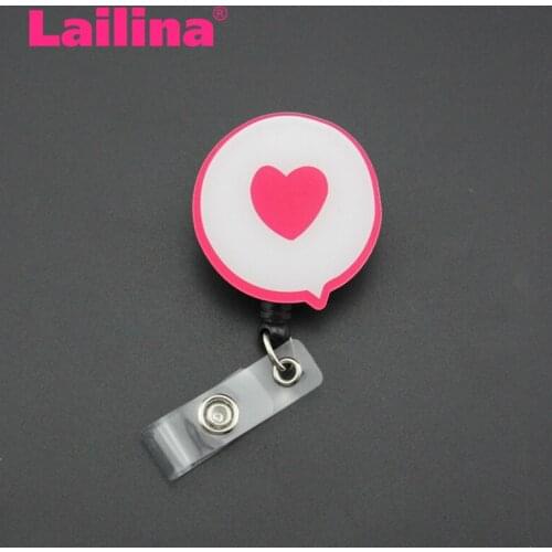 20pcs/lot New Arrival Hard Plastic Carton Heart Shape Nurse Retractable ID Badge Holder Reel