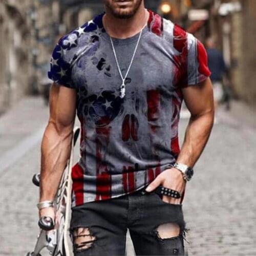 2021 Short Sleeve Printed T-shirt Independence Day Mens Clothing Loose Plus Size Pullover Crew Neck T Shirts For Sir Male Mujer