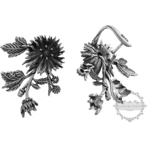 20x24mm antiqued 925 sterling silver flower bail for stone pendant DIY stone supplies findings 1533004