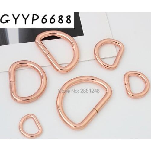 10-30pcs 13 16 20 25mm 32 38mm Rose gold bags' polished nickel metal accessory alloy Cast Solid non welded D ring DIY Bag Parts