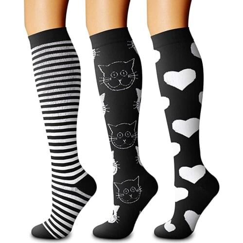 44 Styles Black Running Compression Socks Women & Men For Antifigue Funny Animal Outdoor Cycling Long Pressure Stockings High