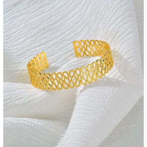 Acheerup 2021 New 18K Gold Stainless Steel Open Bangles For Women Hollow Flower Cuff Bracelets & Bangles Birthday Jewelry Gifts