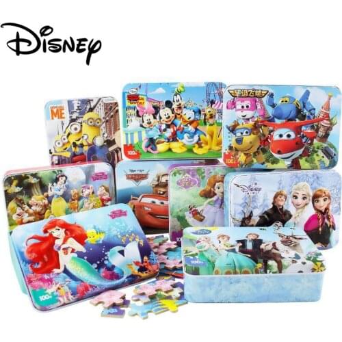 Disney Princess Frozen Mickey Mouse Wooden Puzzle Cars Snow White 100Piece Jigsaw Montessori Educational Toys For Childrens