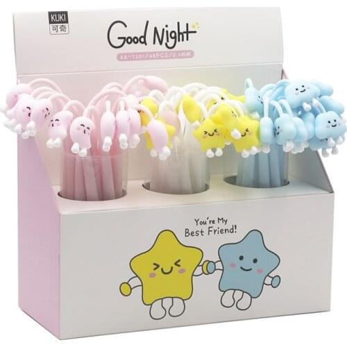 48 pcs/lot Lovely Bendable Moon Star Cloud Gel Pen Cute 0.5mm black ink Neutral Pen School writing Supplies Promotional Gift