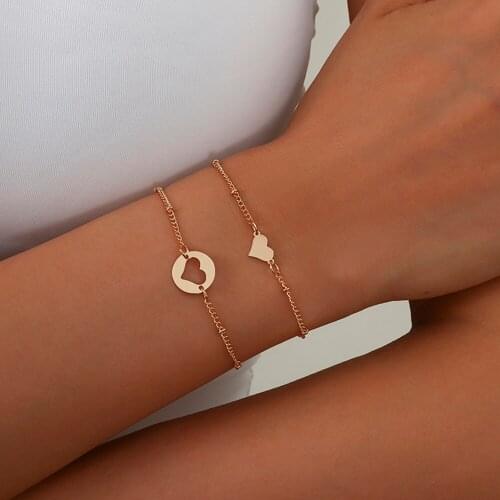 Ingemark Minimalist Hollow Heart Bracelet Hand Simple Thin Chain Bangles Bracelets Set for Women Couples Pulseras Punk Jewelry