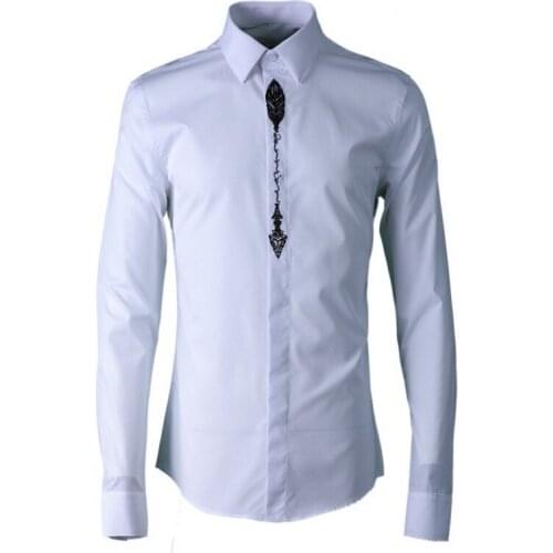 Italy style long sleeve cotton and blending shirts men brand fashion white mens shirt solid casual quality shirt male chemise