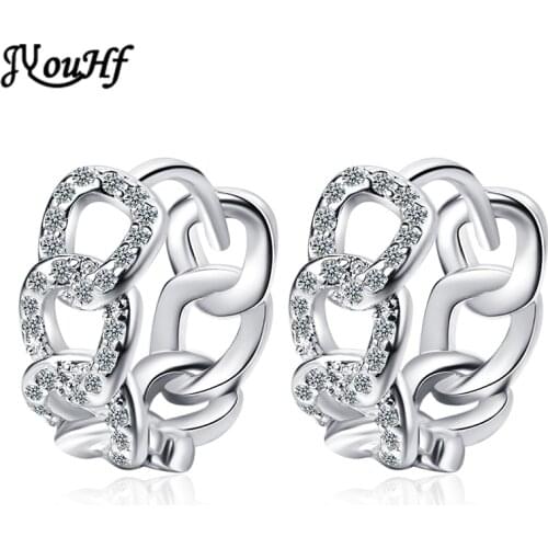 JYouHF Exquisite 925 Sterling Silver Hollow Round Paved Cubic Zircon Hoop Earrings for Women Gold Silver Chain Earring Jewelry