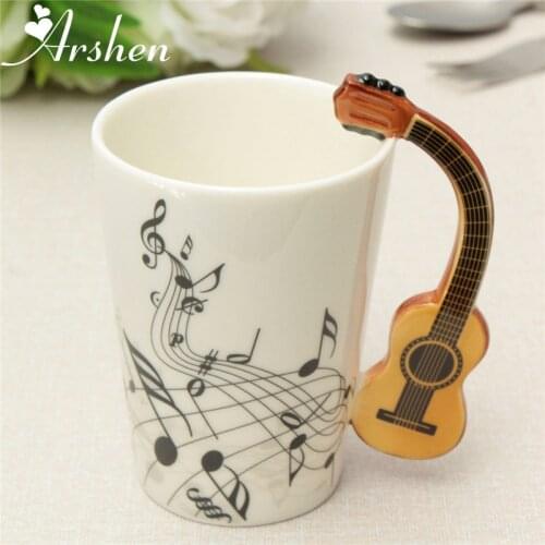 Arshen Novelty 220ml Guitar Ceramic Cups Personality Music Note Milk Juice Lemon Mug Coffee Tea Cups Home Office Drinkware Gift
