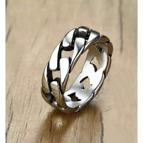 Hot Sale Stainless Steel Cuban Link Chain Ring Men Gold Black Silver Plated Hip Hop Jewelry Male Women Finger Ring Wholesale