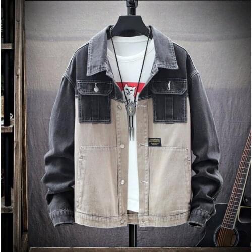 New Spring Autumn Fashion Men splice Loose Denim Jacket Mens trend Casual Washed Jean Jacket Coat Cowboy Outerwear Male