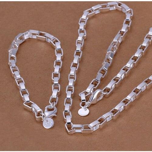 S126 Fine Silver Plated Wholesale Jewelry Sets Hot Sale Factory Price 925 Charms Free Shipping Fashion Big Rectangle Chain